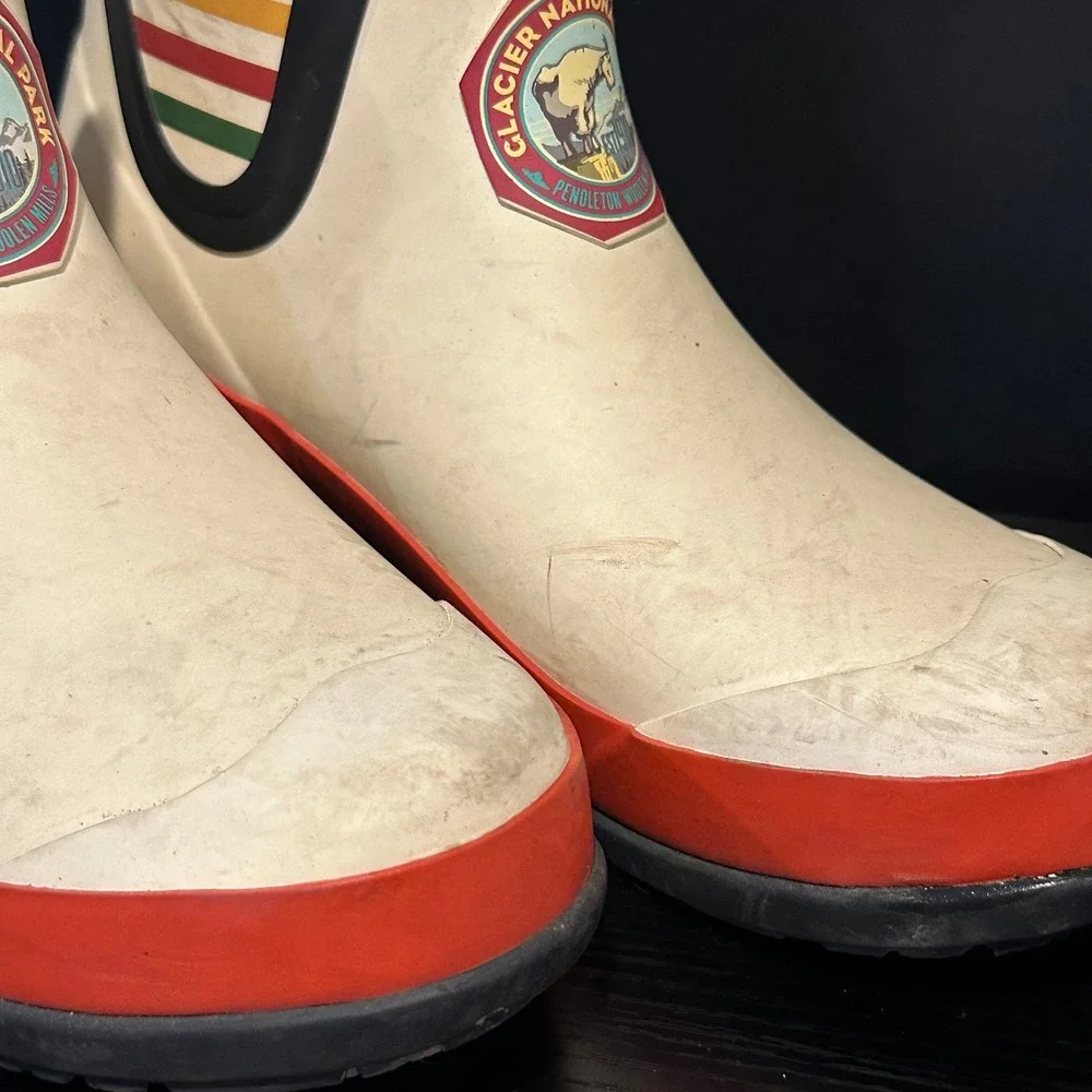 Pendleton Glacier National Park Rain Boots White Orange Stripe Chelsea Womens‎ 7